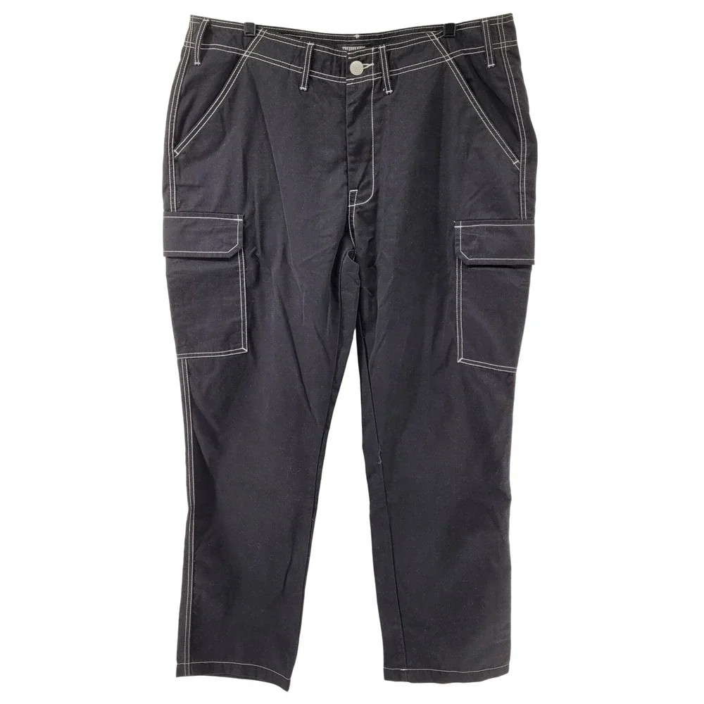 True Religion Cargo Pants Mens 38 Black Contrast Stitch Big‎ T Relaxed Straight